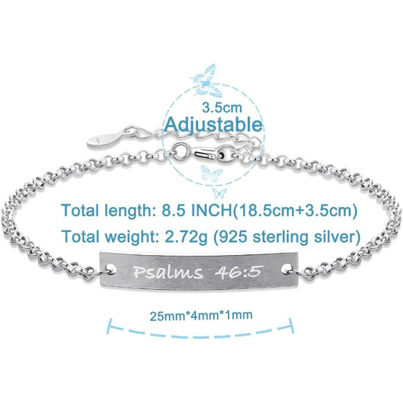 Christian Jewelry Bracelet Sterling Silver Psalm 46:5 Faith Gift for Women - Picture 7 of 8